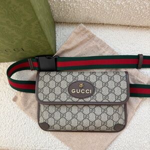 Gucci Beige + Brown Belt Bag with Green + Red Strap Purse Crossbody Fannypack
